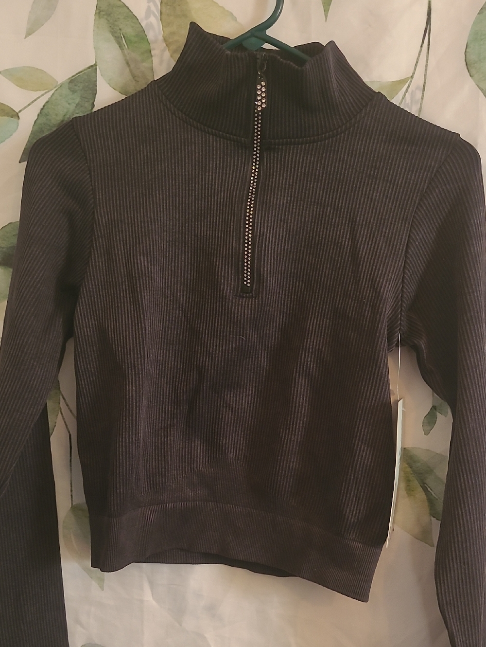 Ribbed Half-Zip Mock Neck Top in Charcoal